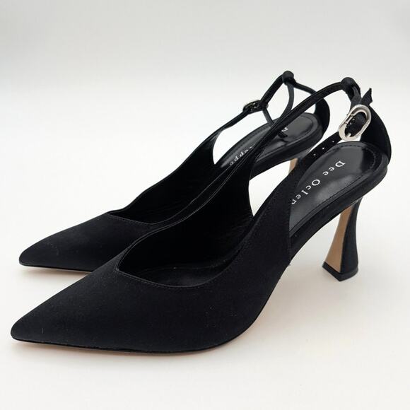 Dee Ocleppo Austin Pointed Toe Heels Pump Women's Black Satin Size US7 EU38 - Picture 1 of 11